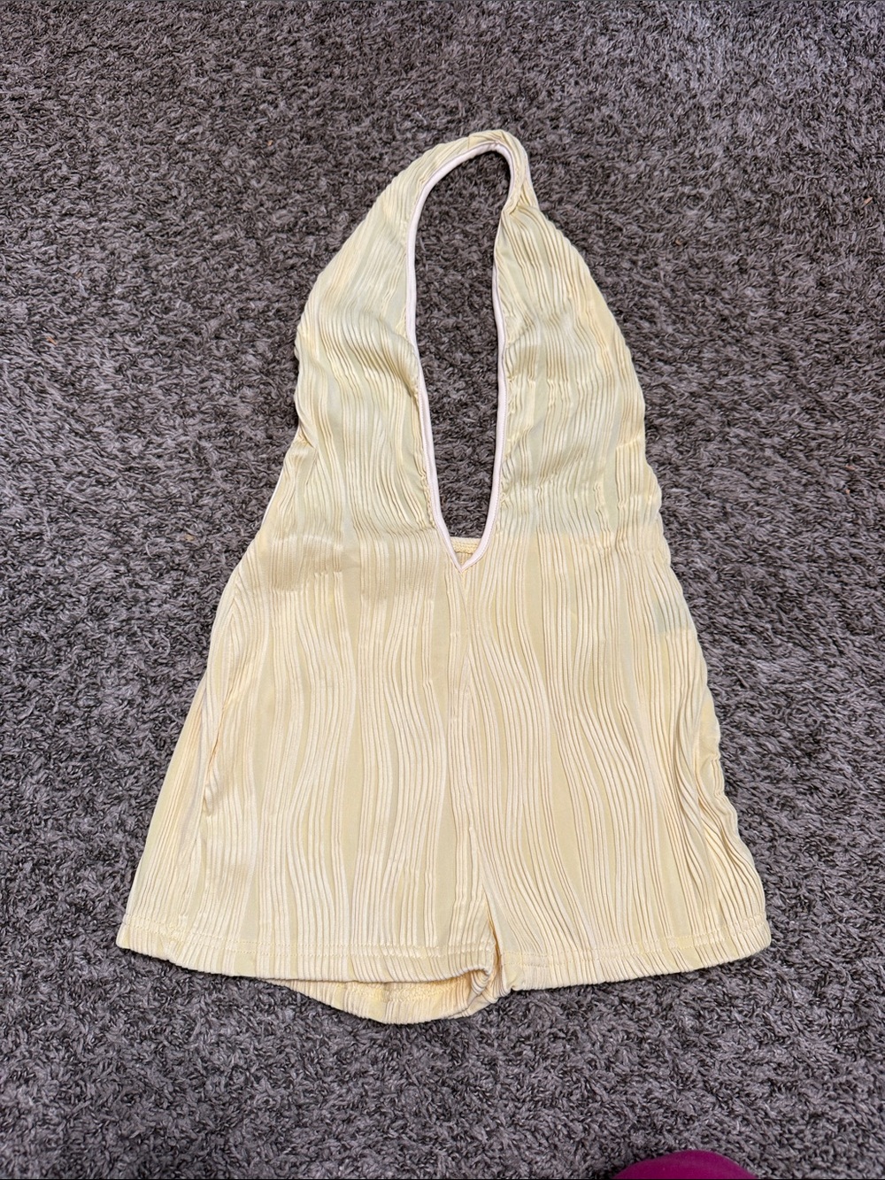 SHEIN Cream Halter Romper with Textured Wave Fabric